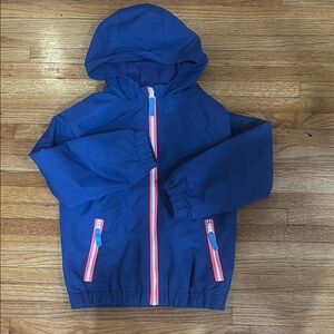 Blue Hooded waterproof Jacket with orange details. Amazing quality. Like new.